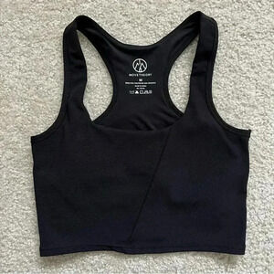 MoveTheory Cropped Sports Bra Black Women Size Medium Removable Pads Active Yoga